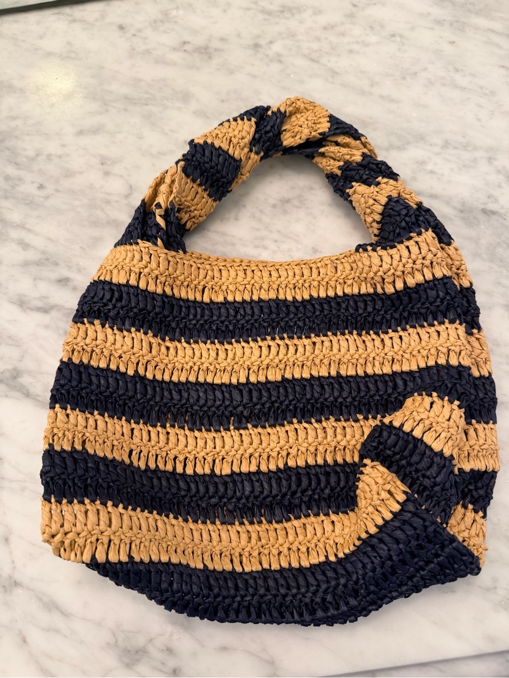 A.L.C. Navy and Tan Striped Crochet Tote
